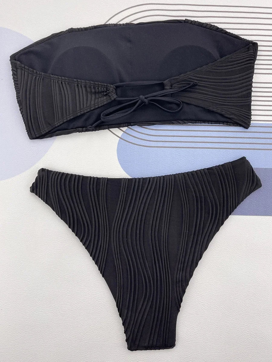Strapless Wrinkled Bikini Women Swimwear Female Swimsuit Two-pieces Bikini set Bather Bathing Suit Swim Lady