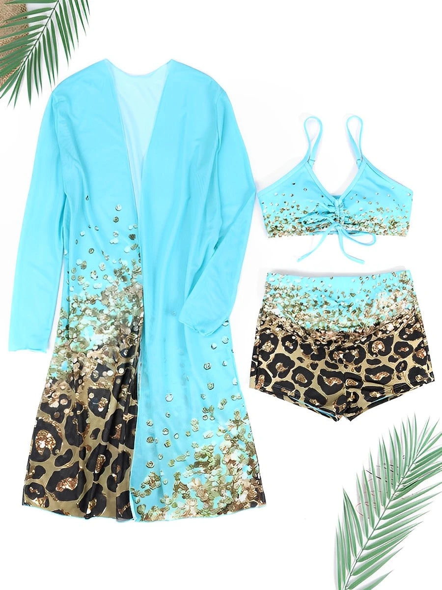 3 Pieces High Waist Bikini Printed Swimsuit Women & Kimono Swimwear Female Bather Bathing Swimming Swim Suit Beachwear