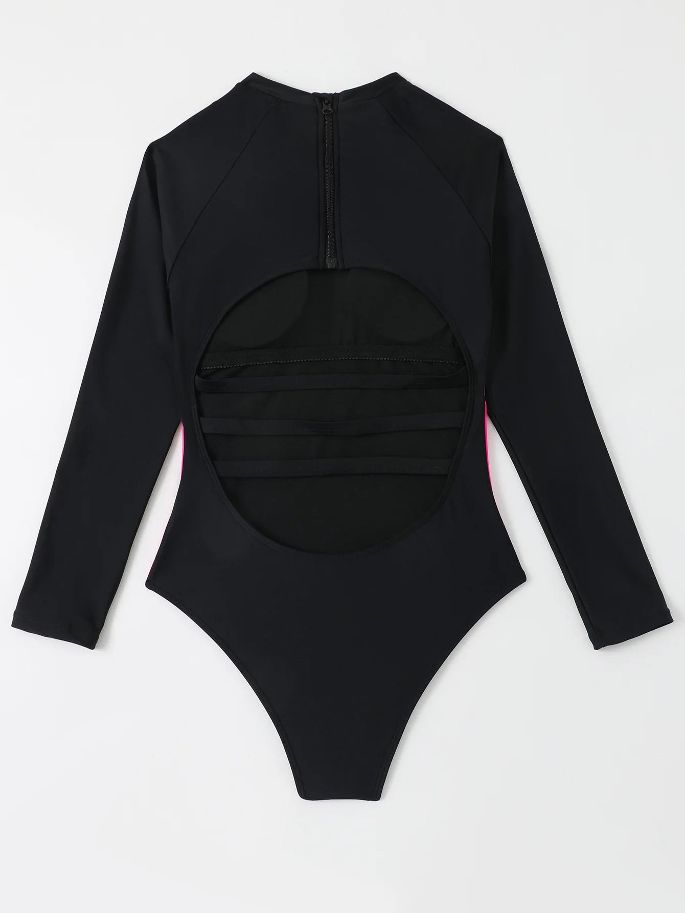Solid Patchwork Swimwear Women Long Sleeve One Piece Swimsuit Monokini Backless Hollow Summer Bathing Suit