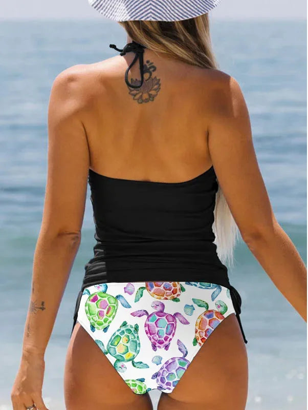 Women's Double Strap Swimsuit Comfortable Vacation Beach Tankini Short Dandelion Print Bikini S-6XL
