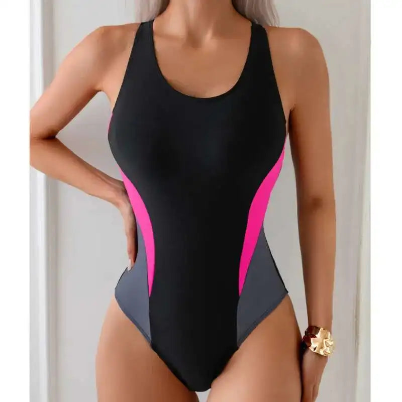 Patchwork Women Swimsuits Closed One-Piece Swimwear Sports Swimming Wear Bodysuit Bathing Suits Beachwear Pool Bather