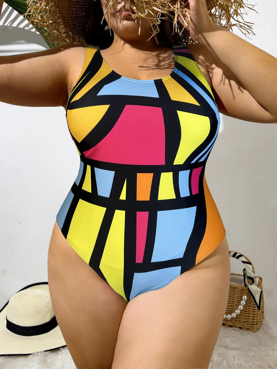 Large Plus Size One Piece Swimsuit Women Bodysuit Swimwear Female Bathers Bathing Swimming Swim Suit Beachwear