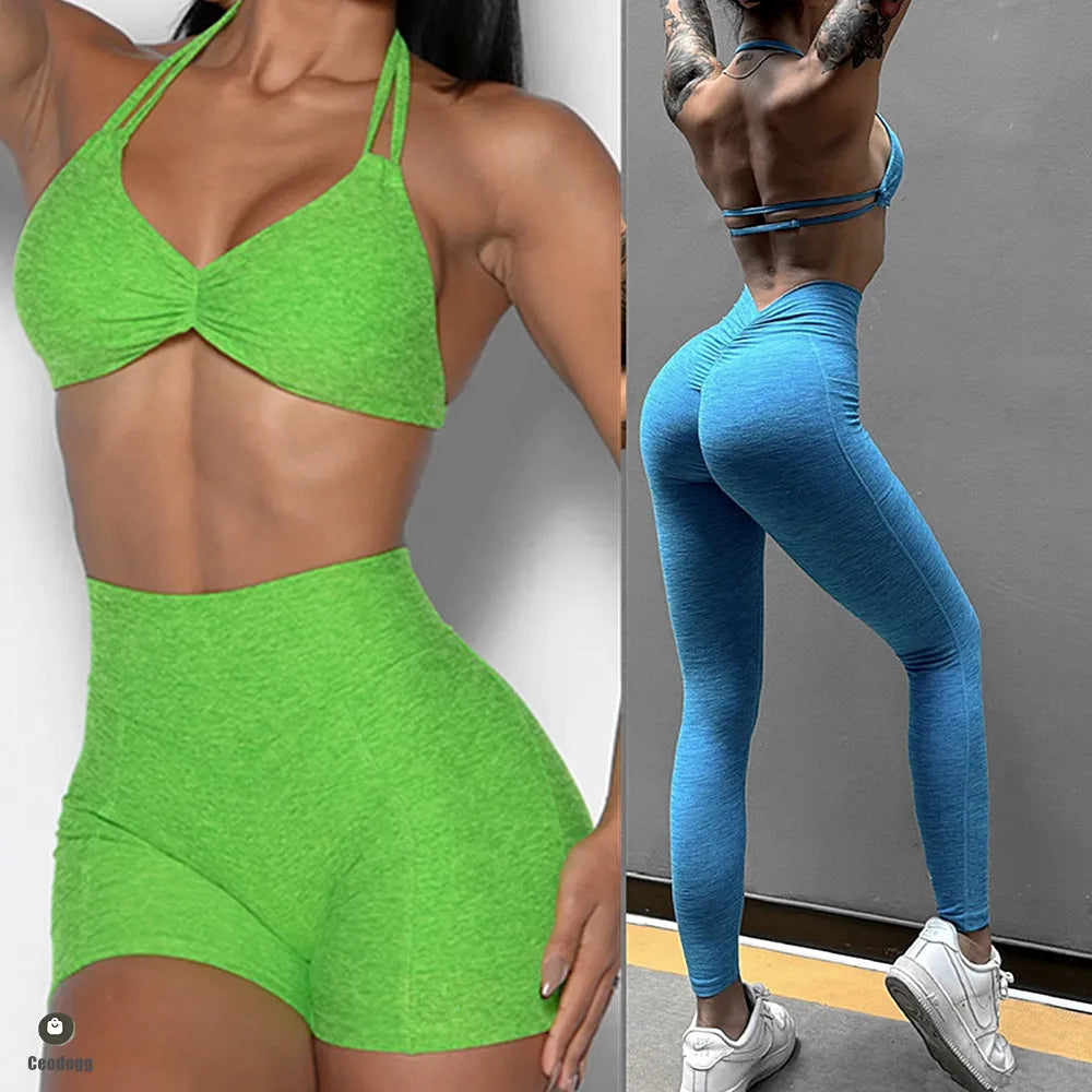 Yoga Pants Back V Butt Women High Waist Fitness Workout Tights Gym Push Up Running Scrunch Fitness Leggings Shorts Active Wear