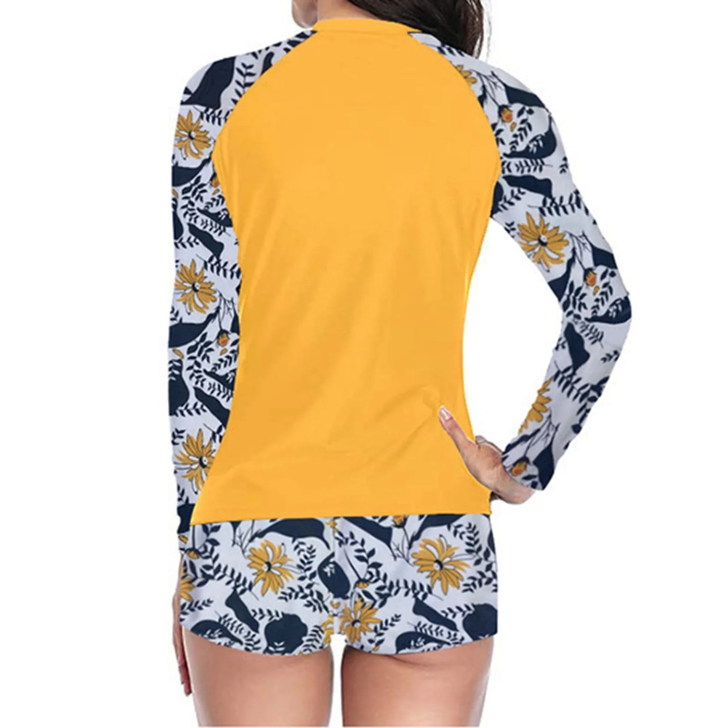 Printed Swimsuit Women's Long Sleeve Split Swimsuit Conservative Sporty Bikini Sunblock Tight Swimwear Tankini