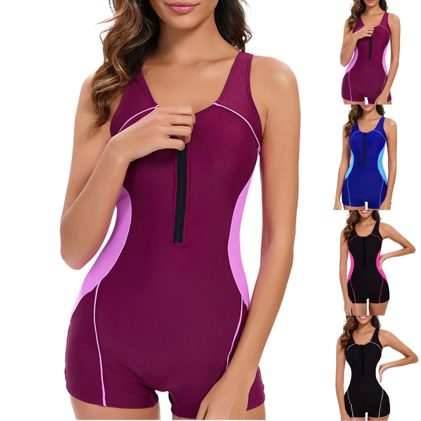 Color Matching Women's Swimwear One-Pieces Backless No Steel Women Swimwear Zippers