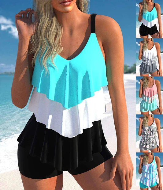 Summer Triple Ruffle Swimsuit Bikini Swimsuit Beachwear Ladies Low Waisted Swimsuit Women's Swimwear Swim Trunks S-6XL