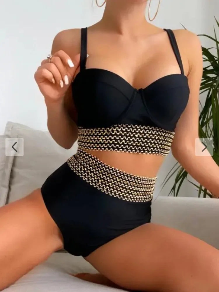 Push Up High Waist Bikini Sets Black Bikini Swimsuit Two Pieces Swimwear Women Bathing Suits Beachwear Bathers