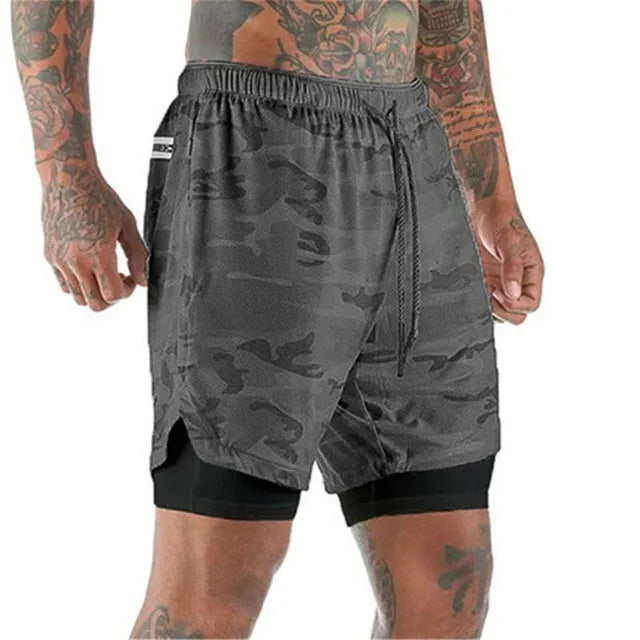 Men's 2 in 1 Running Shorts Gym Workout Double-deck Quick Dry Mens Shorts Sportswear Training Short Pants  Jogging Sport Shorts