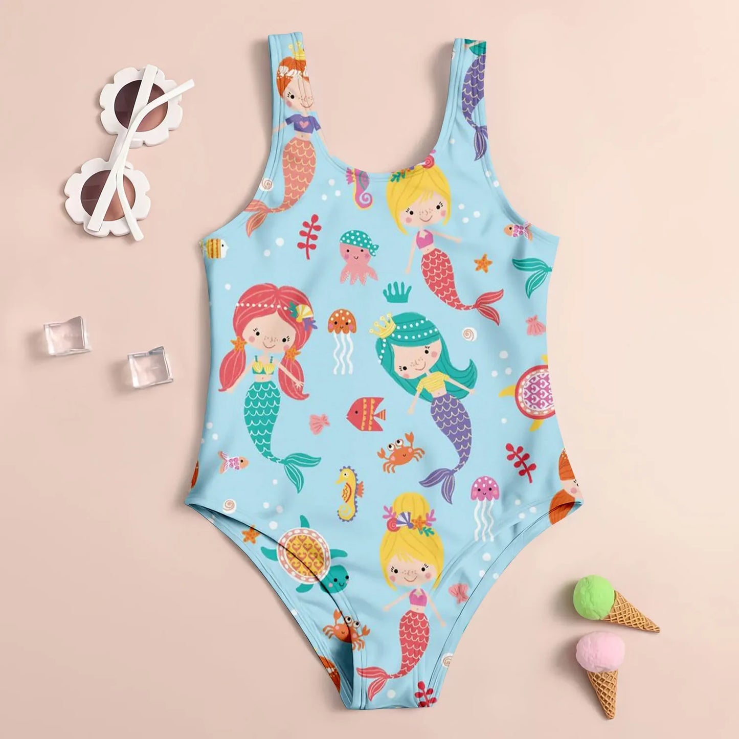 Summer Fashion Children's Swimsuit Cute 3D Printed Girl's Swimsuit Cartoon Trendy Beach Party Vacation Comfortable Diving Sports