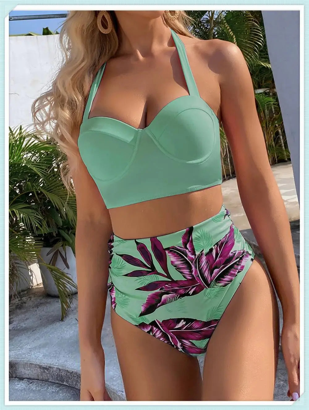Push Up Swimsuit Women High Waist Bikini Set Butterfly Print Swimwear Female Padded Bathing Suit Swimming Beachwear Summer