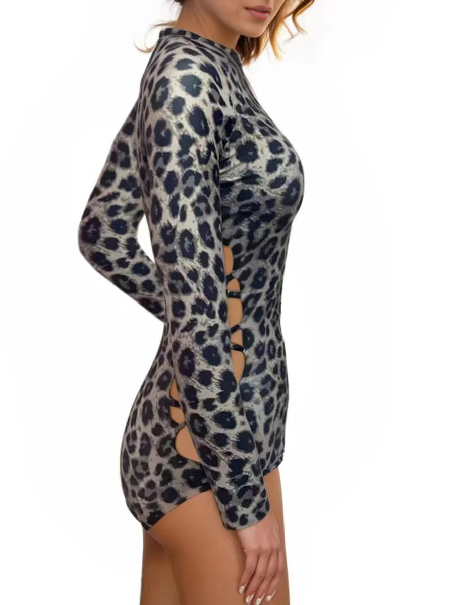 Leopard Long Sleeve Surfing Swimsuit With Zipper Women Swimwear Female Bathers Bathing Swimming Swim Suit Beachwear