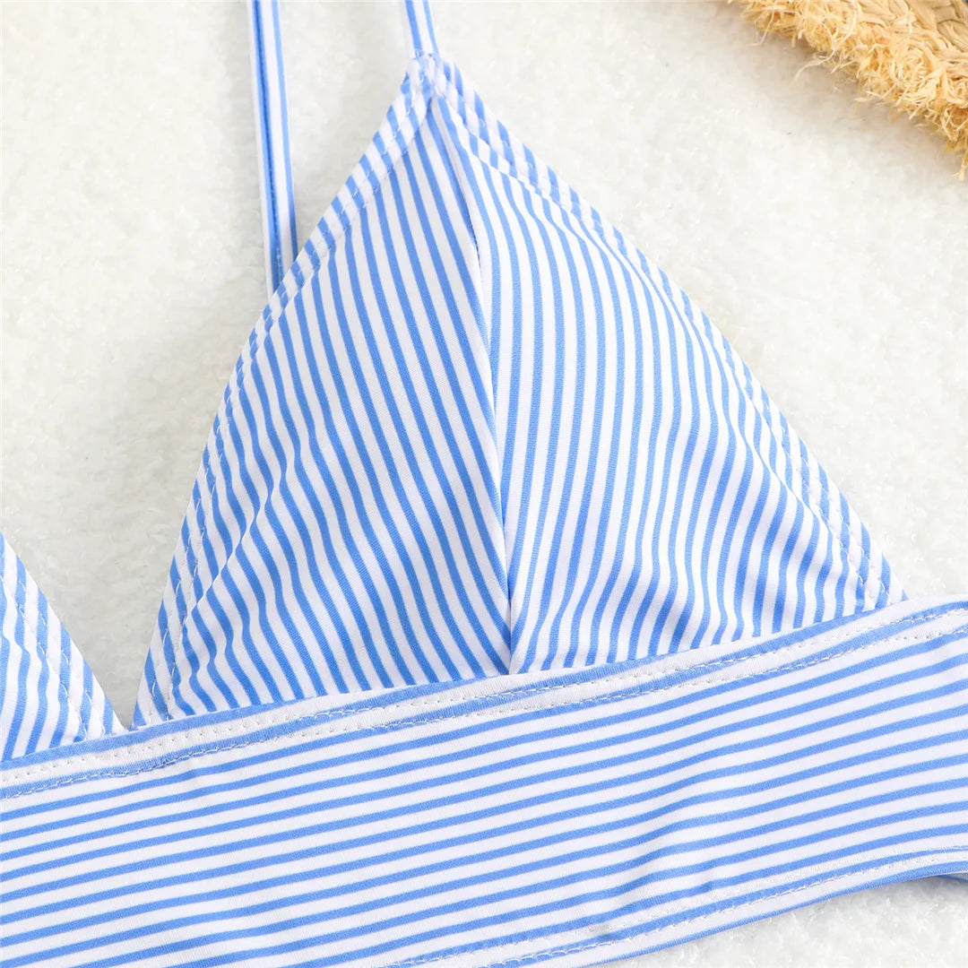 4 Colors V Neck Striped Female Swimsuit High Waist Bikini Women Swimwear Two-pieces Bikini set Bather Bathing Suit Swim
