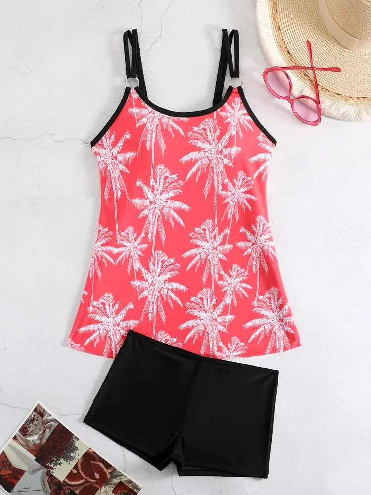 Plus Size Swimwear Women Tankini Beach Wear 2025 Bikini Set Coconut Print Two Piece Swimsuit Woman Bath Suits Big Size Monokini