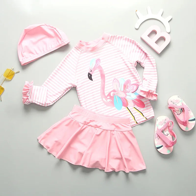 Swimsuit Girl UPF50 UV Protection Children‘s Swimwear Long Sleeve Cute Bathing Suit Kids Beach Rash Guard Swimming Surfing Suit