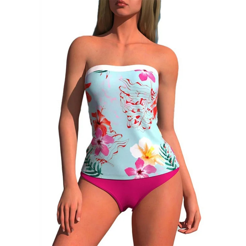 Women's Strapless Two-Piece Swimsuit In Stock Tankini Swimwear Tummy Control