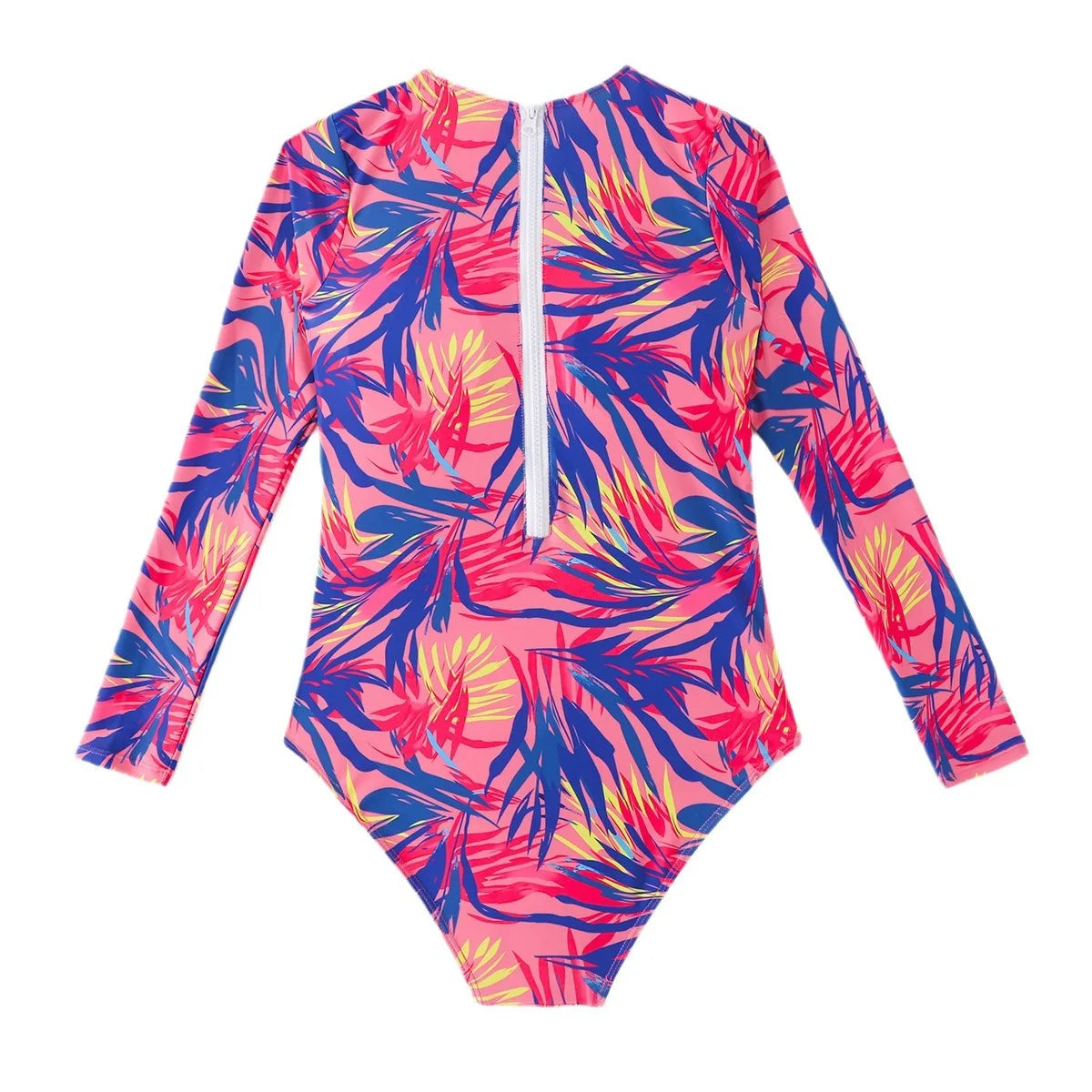 Floral One Piece Swimsuit Long Sleeve Zipper Swimwear Women Bathing Suit Beachwear Monokini Female Swim Surfing Suits