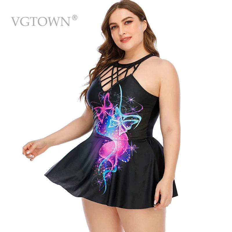 Large Size XL-10XL Women Halter Swimdress Tankini Set Plus Size Two Piece woman long skirt swimwear women Beachwear bathers