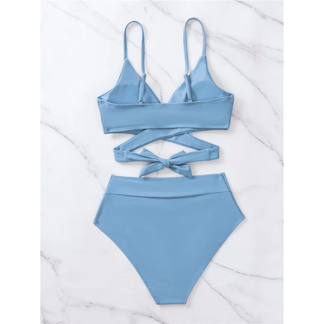 S - XL 7 Colors V Neck High Waist Bikini Female Swimsuit Women Swimwear Two-pieces Bikini set Bather Bathing Suit Swim