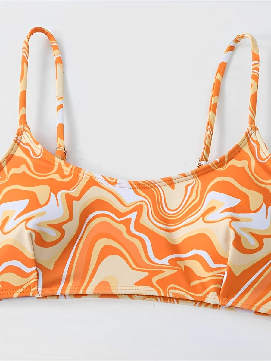 Print Three Piece Bikini High Waist Shorts Swimsuit Women Swimwear Female Bather Bathing Swimming Swim Suit Beachwear