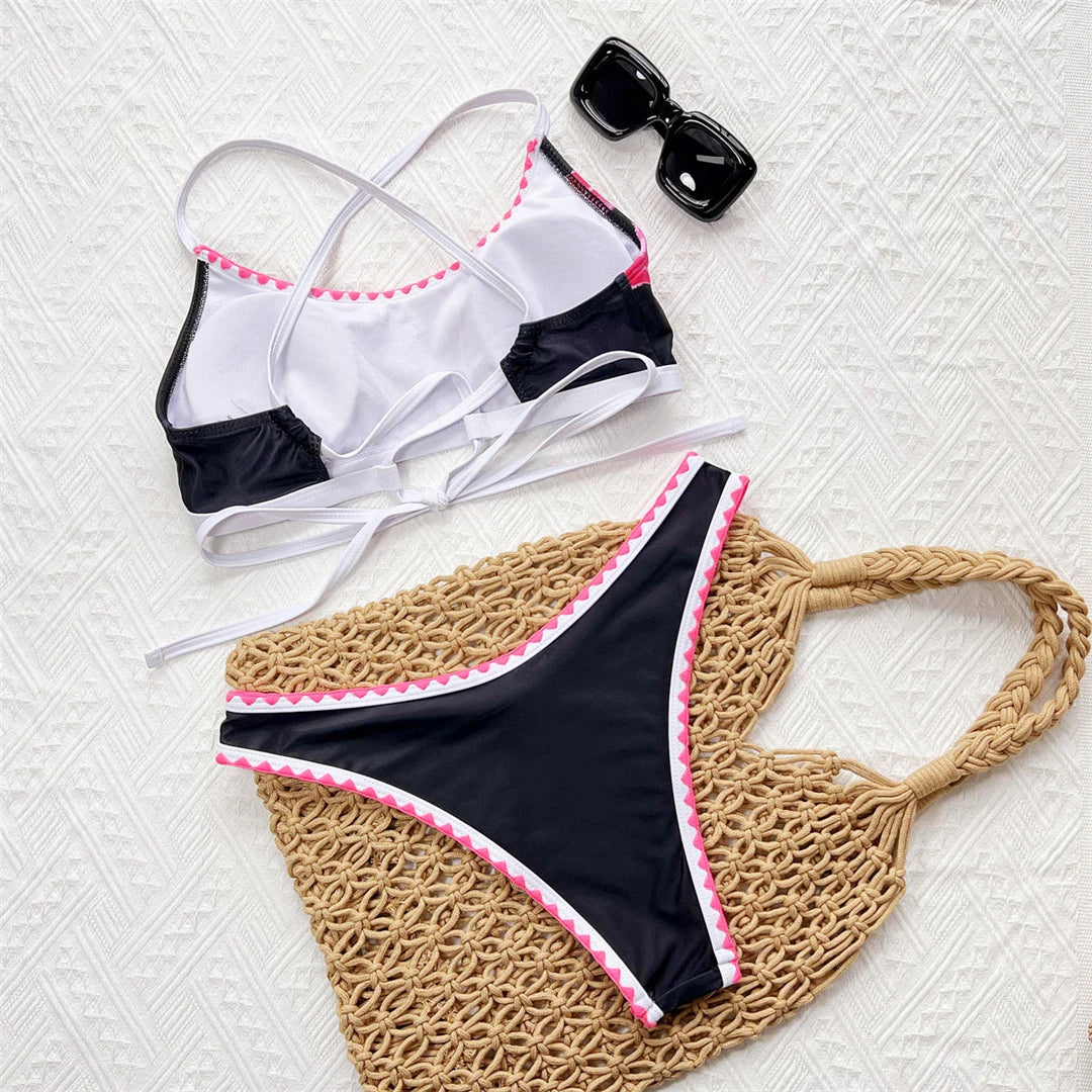 Floral Printed Cross Back Bikini Women Swimwear Female Swimsuit Two-pieces Bikini set Brazilian Bather Bathing Suit Swim