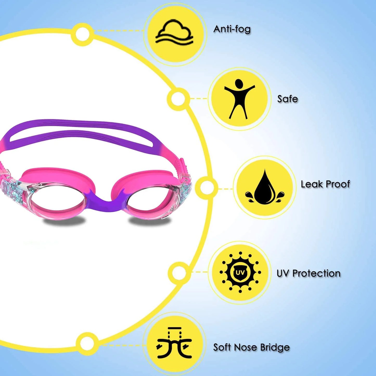 2 Pack Kids Swimming Goggles Age 3-14 Years Old Anti-fog 100% UV Protection Clear Vision No Leaking Quick Adjustable Strap
