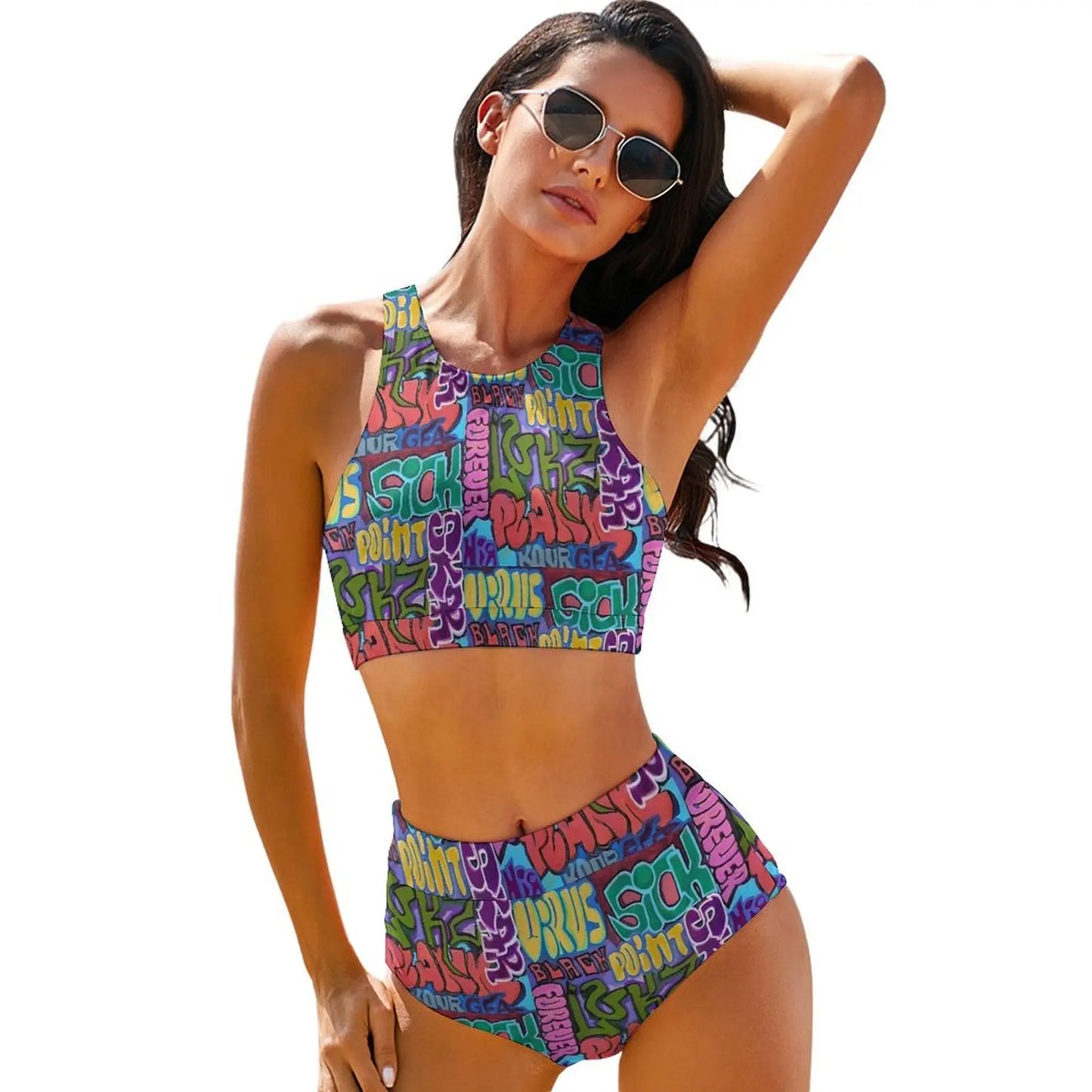Abstract Graffiti Doodle Print Bikini Swimsuit High Waist Bikinis Set Women Modern Swimwear Push Up Custom Feminine Bikinis