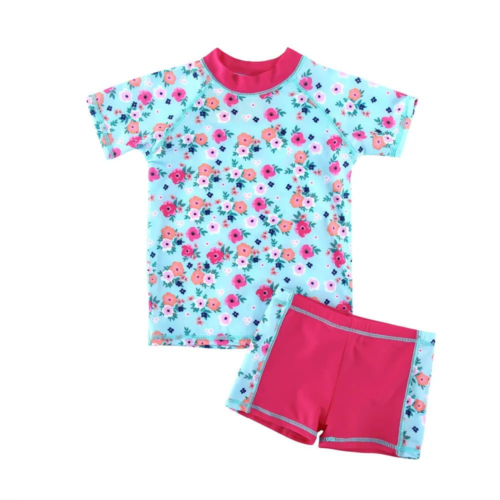 Wishere Girls Swimsuit Children's Rashguard Short Sleeves Baby Bathing Suit Kids Swimwear Summer Swimming Sunsuit