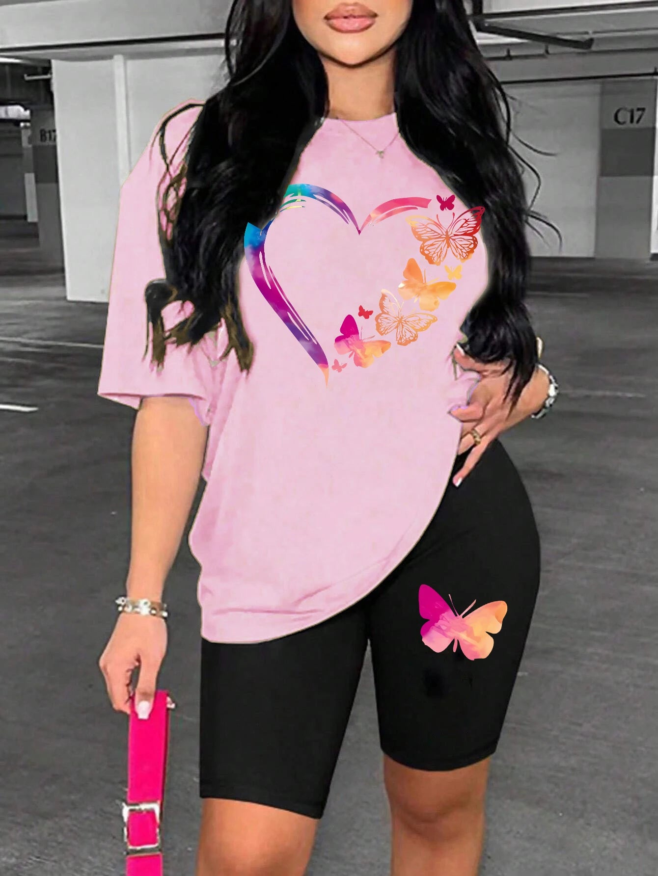 The Love Strung Together By Butterflies Printing Women T Shirts Two Piece Set Fashion Short Sets Comfortable Basic Shirt Shorts