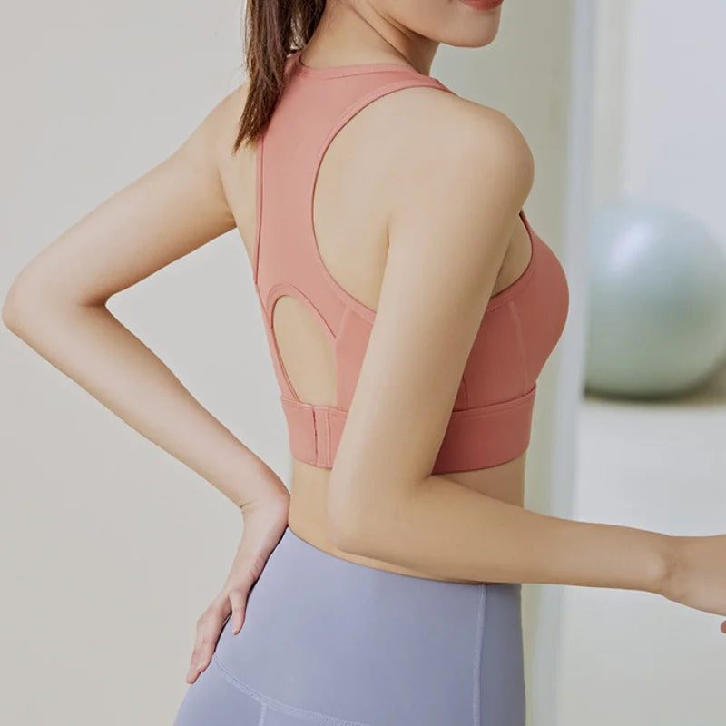 Aiithuug Sports Bra for Women Criss Cross Back Padded Strappy Sports Bras Medium Support Yoga Bra Wire Free Wireless Yoga Tops