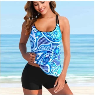 Neon Bright Colour Blues Teardrop Halter Women's Tankini Swimsuit Two Piece Bikini Set Beachwear S-5XL