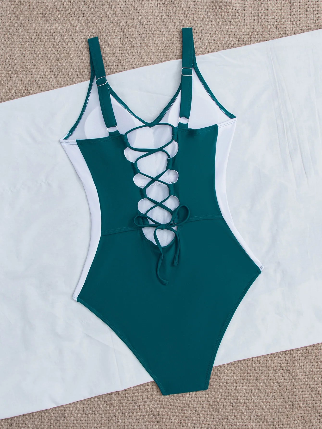 Vintage peacock blue Patchwork one piece swimsuit women v neck slim tummy control swimwear holiday bathing suits monokini