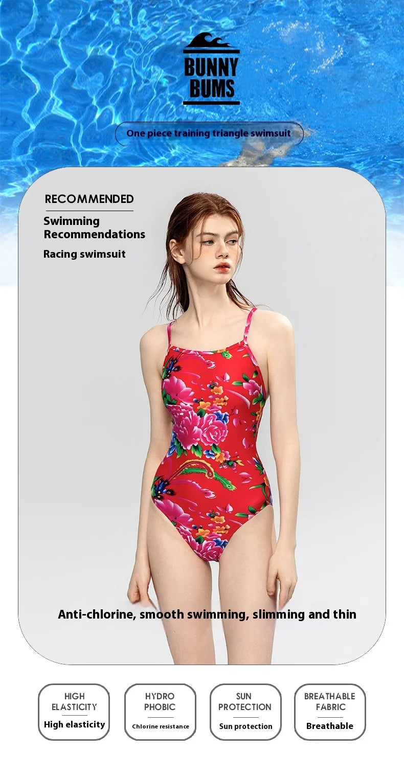 Red & Green Women's Professional Racing One-piece Swimsuits