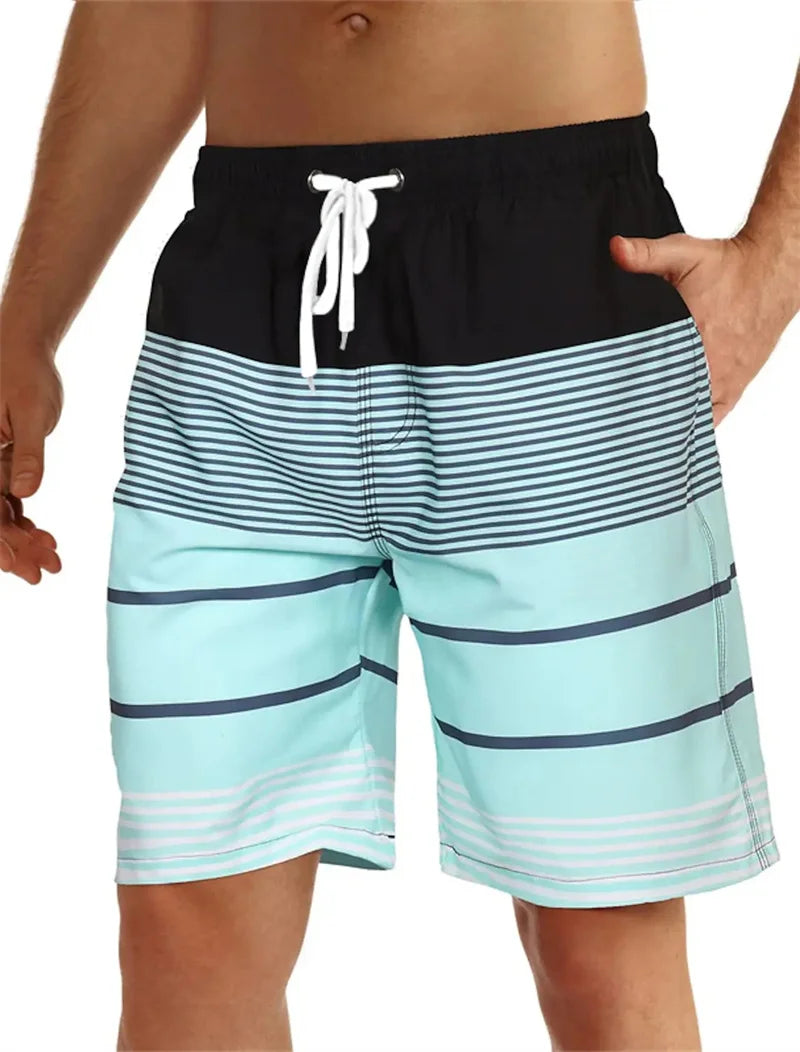 Men's Beach Shorts Fun 3D Striped Print Swim Trunks Fashion Summer Loose Casual Pants Boy Girl Unisex Gym Board Shorts
