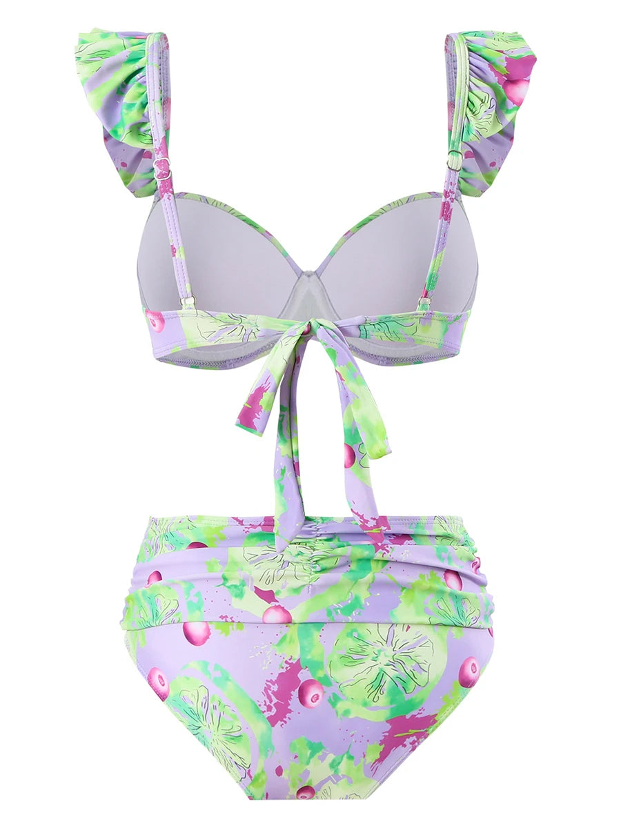 Push Up Print Ruffle Bikini Women Swimsuit Female Padded Swimwear Bathers Bathing Swimming Swim Suit Summer Beachwear