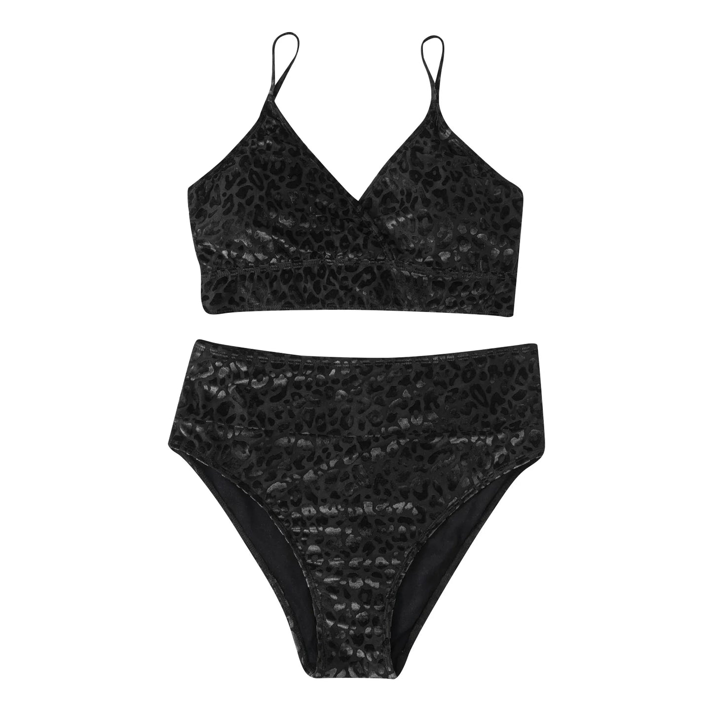 Women's Plus Size Bikini Set Leopard Printed Back Lace Up Strap High Waist Swimsuit Summer