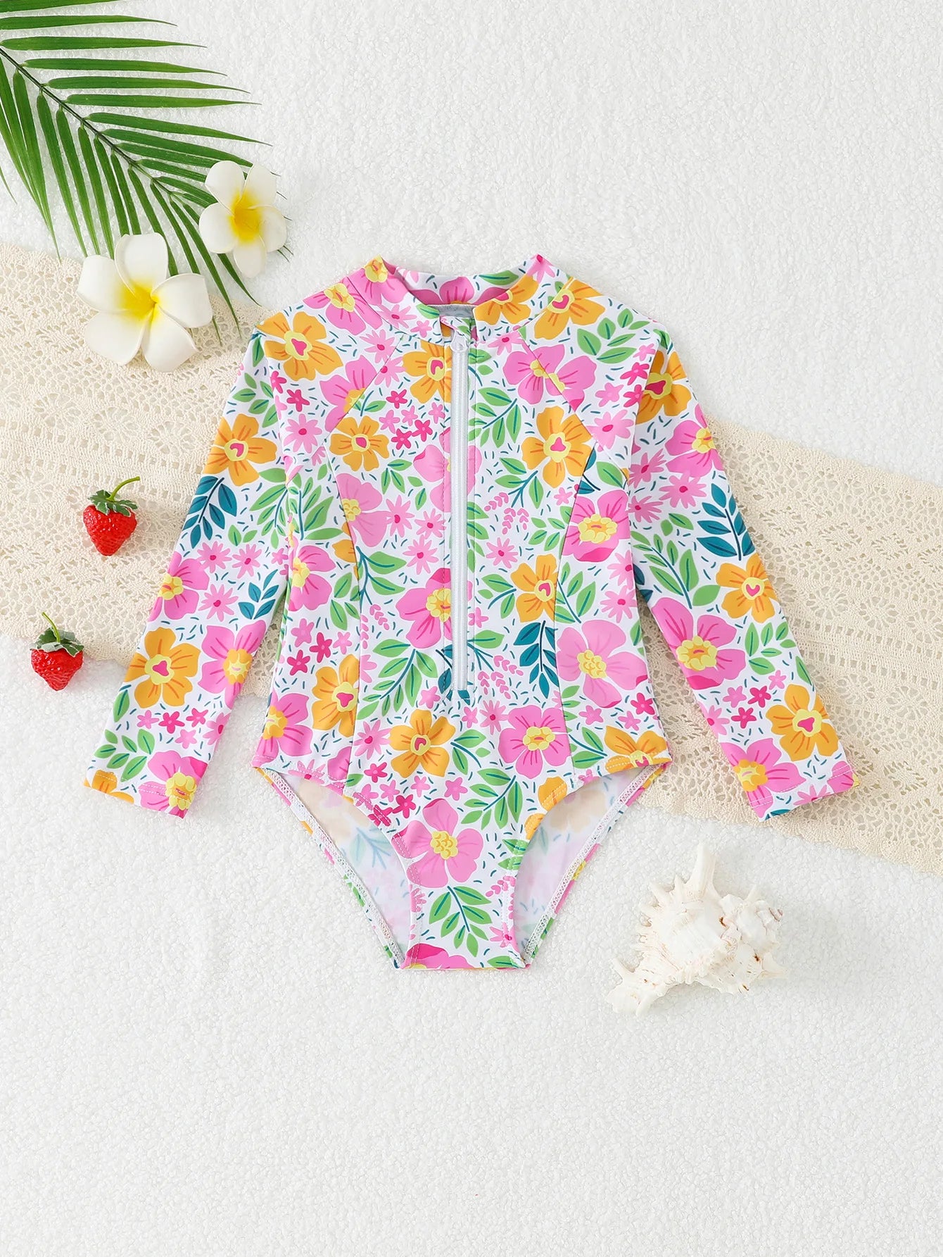 Print Girls One Piece Swimsuit 4-7 Year Kids Swim Suit Toddlers Children's Swimwear Long Sleeve Surfing Bathing Suits Beach