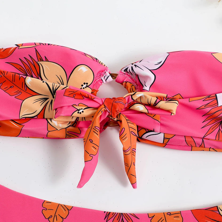 Floral Bikinis Bandeau Swimsuit for Woman Female Swimwear Women Thong Bikini Set Summer Swim Beach Wear Bathing Suits