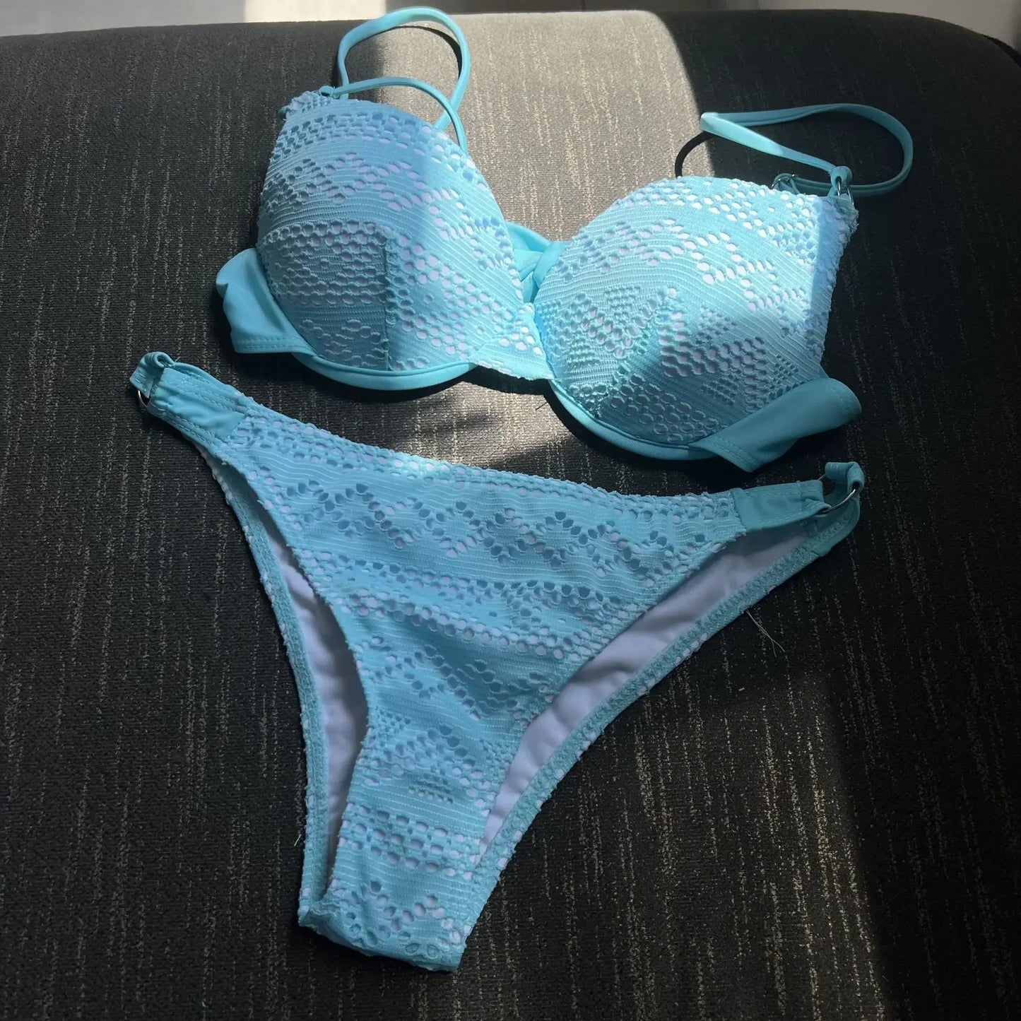 Women's 2-Piece Underwire Bikini Set Hard Cup Swimwear Hollow Out Print Swimsuit Suspender Backless High Waist Bathing Suit