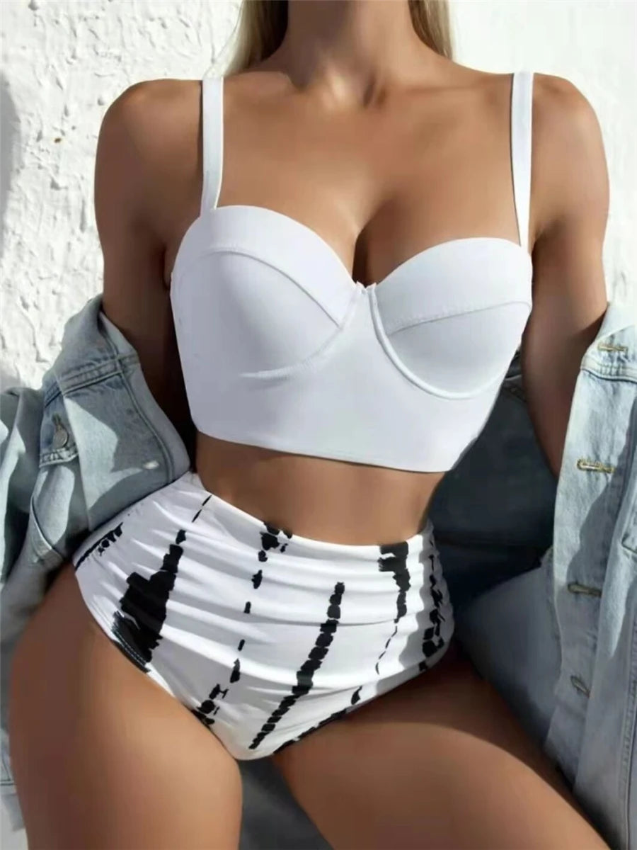 Push Up Swimsuit Women High Waist Bikini Set Butterfly Print Swimwear Female Padded Bathing Suit Swimming Beachwear Summer