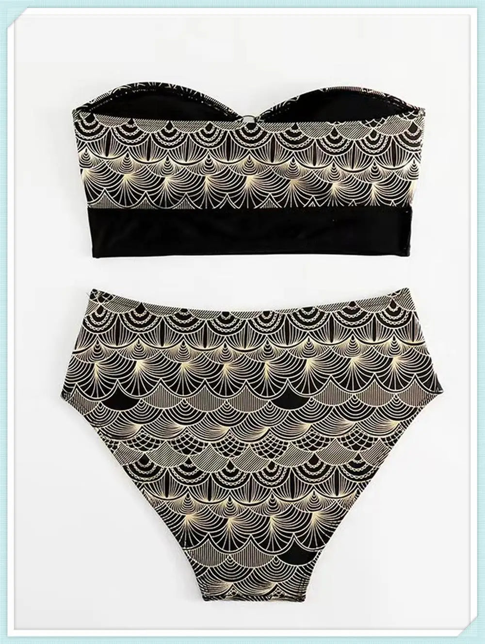 Metallic Stitch Strap Bikini Women Push Up Gold print Swimsuit Female High Waist Swimwear Bathers Bathing Suit Beachwear
