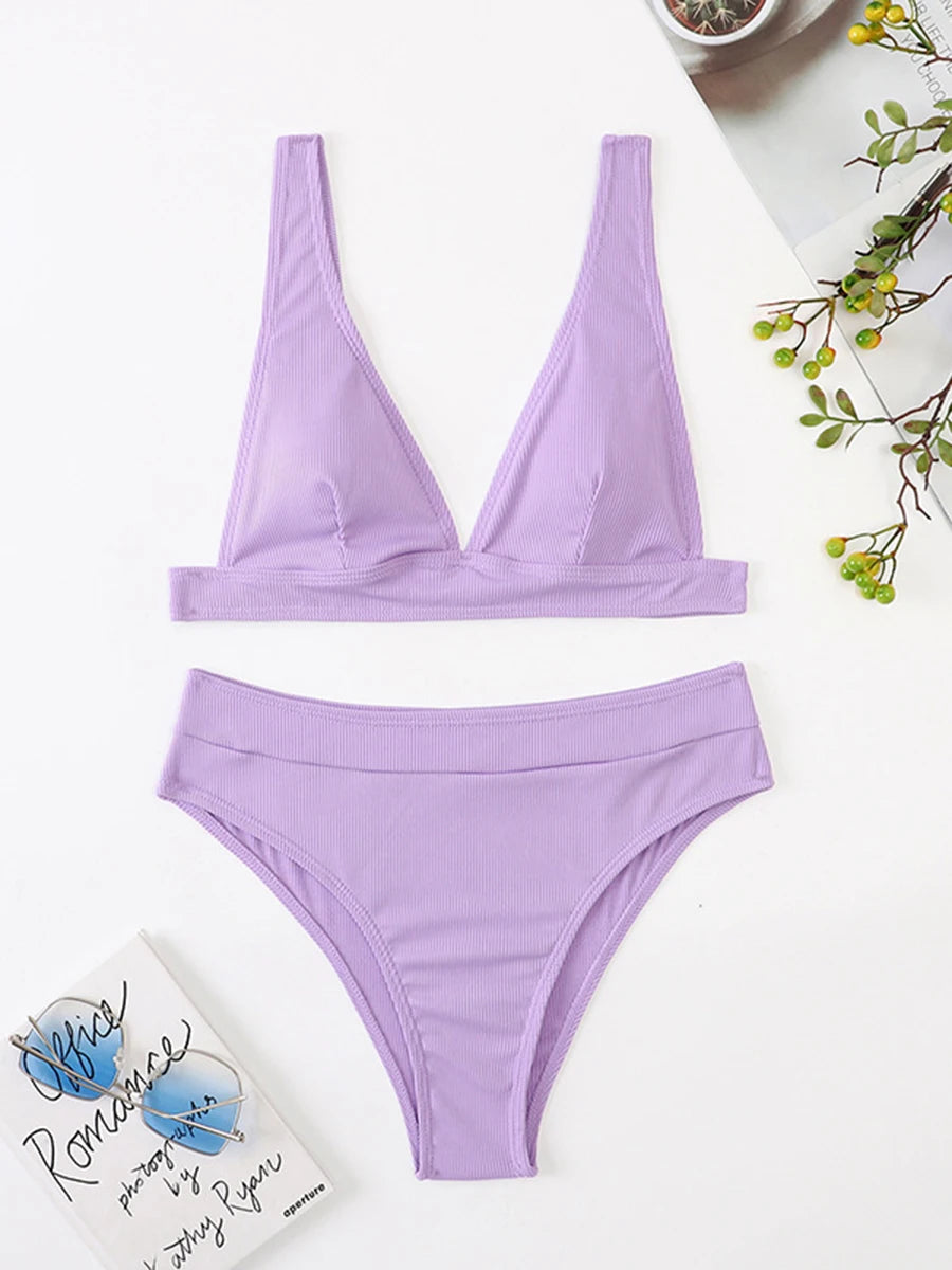 V Neck Bikini Women High Waist Swimsuit Female Padded Swimwear Bathers Bathing Swimming Swim Suit Summer Beachwear