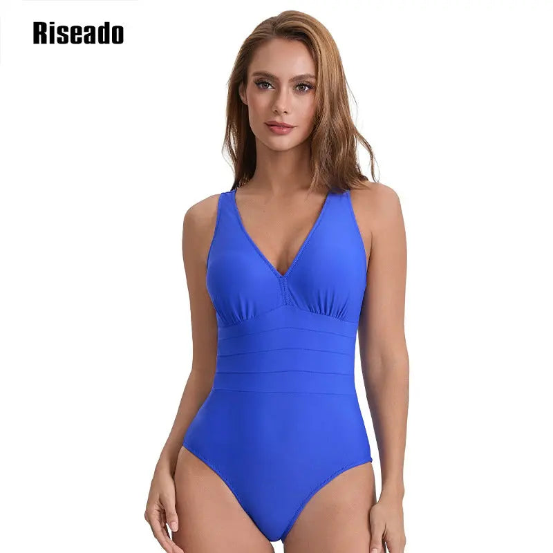 Women's One Piece Swimsuits Tummy Control Front Cross Back Bathing Suits Sexy High Waist Slimming V Neck Swimwear