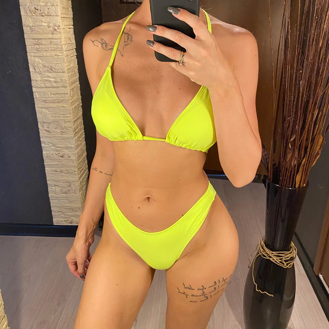 3 PCS Halter Bikini Women Swimwear Female Swimsuit Three-pieces Bikini set With Cover Up Bather Bathing Suit Swim Lady