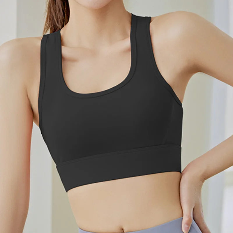 Aiithuug Sports Bra for Women Criss Cross Back Padded Strappy Sports Bras Medium Support Yoga Bra Wire Free Wireless Yoga Tops