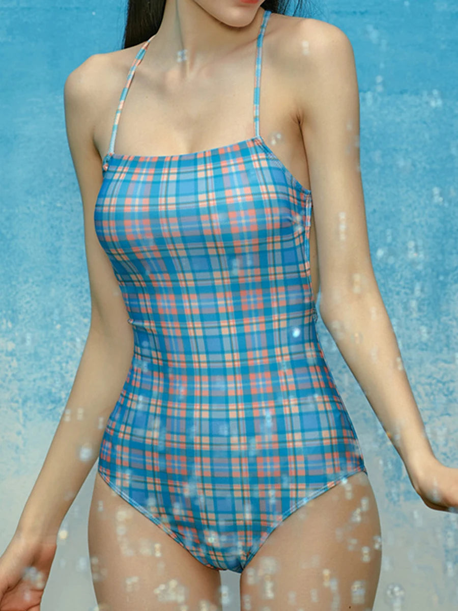 Lattice Drawstring Swimsuit One Piece Swimwear Women Bathing Swimming Backless Bodysuit Summer Beachwear