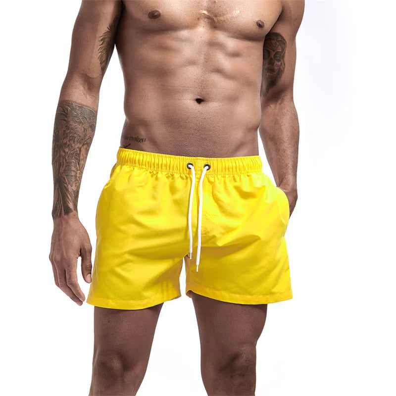Mens Swim Trunks with Mesh Lining Side Pockets Solid Beach Shorts Quick Dry Lightweight Drawstring Board Shorts Summer Swimwear