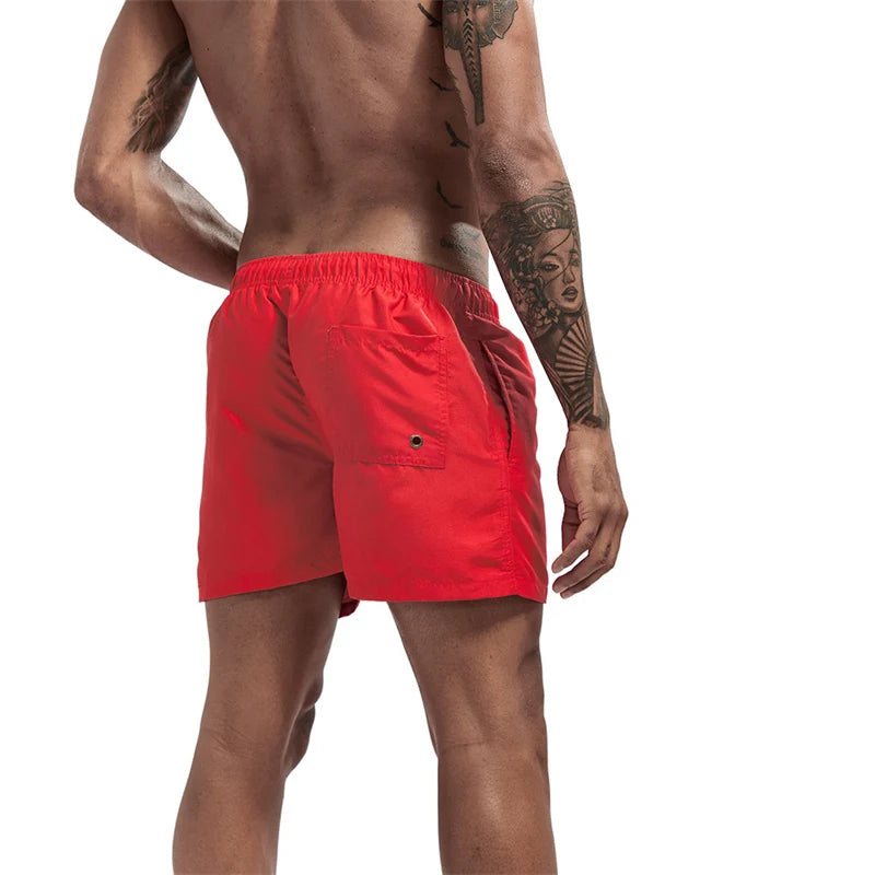 Mens Swim Trunks with Mesh Lining Side Pockets Solid Beach Shorts Quick Dry Lightweight Drawstring Board Shorts Summer Swimwear