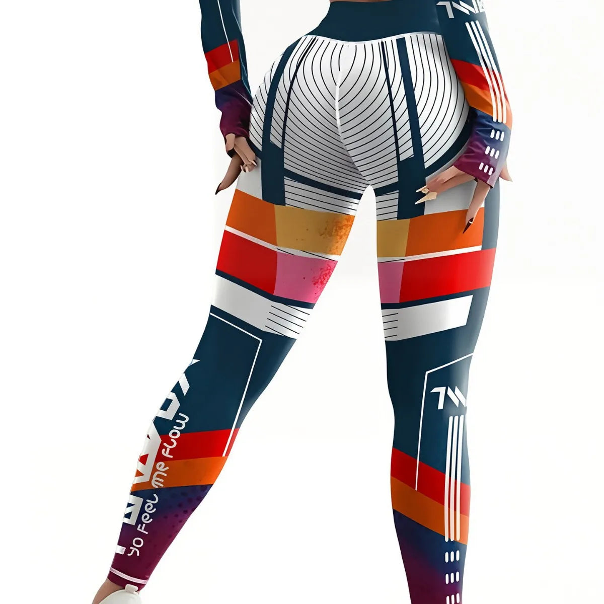 High Waist Yoga Pants Women's Printed Side Stripe Running Outdoor Sports Suit Elastic Fitness Tight Clothes Knitted Fabric