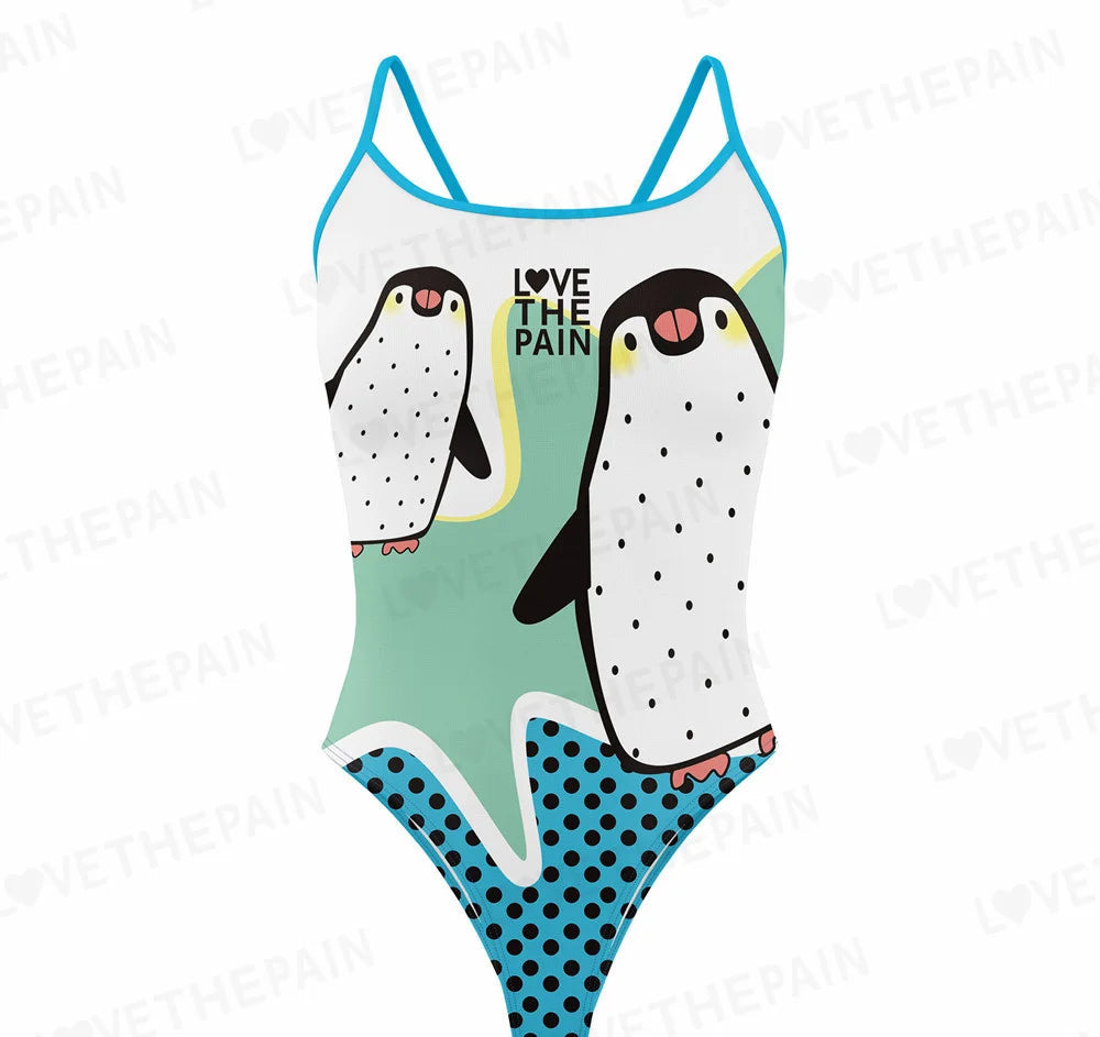Love The Pain Leopard Print One Piece Swimsuit Thin Straps Versatile V-back Women's Swimwear Monokini Triathlon Swimsuit