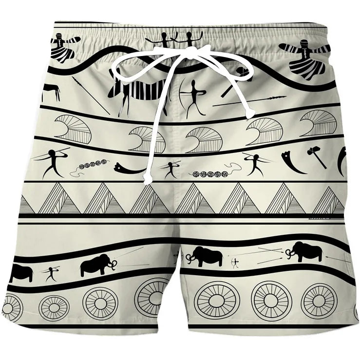 Paint Splat Design Summer Men's Shorts Quick Drying Hawaii Holiday Sports Swimming Trunks Fashion 3D Coconut Tree Printed Loose Sports Shorts 6XL